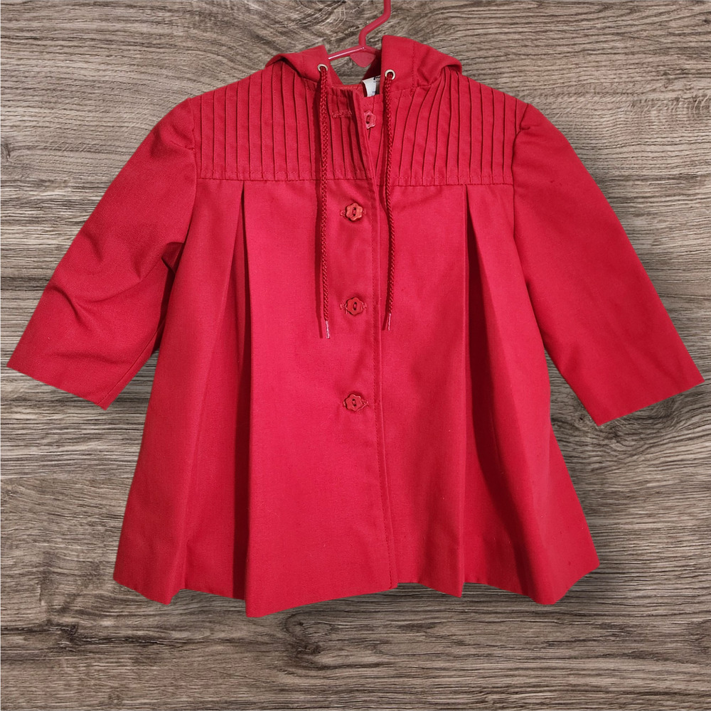 Vintage Weather Tamer toddler hooded fully lined red button‎ front coat size 2T